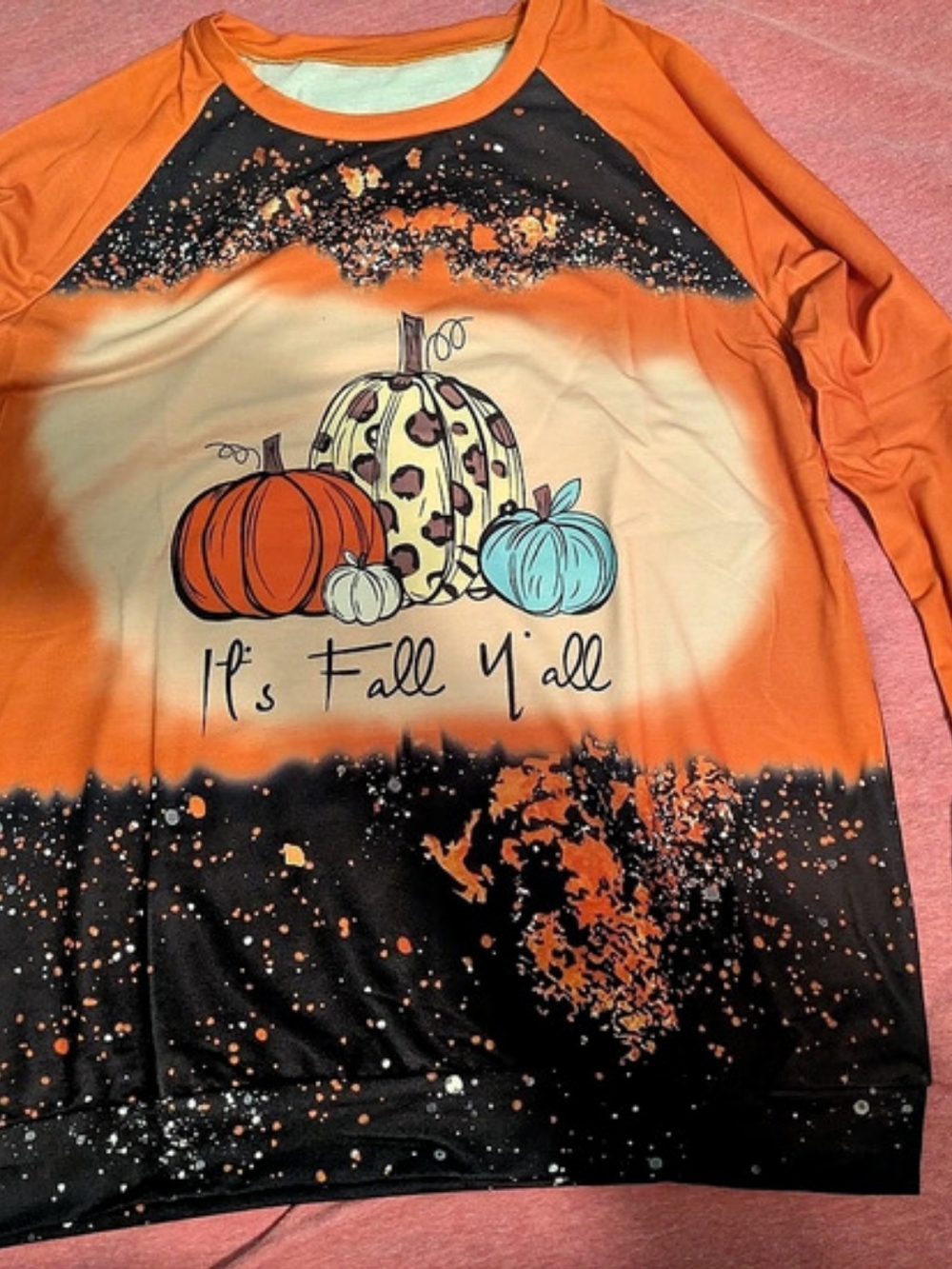 Women's XL Orange & Black Long Sleeve Top Graphic Fall Pumpkins Splatter